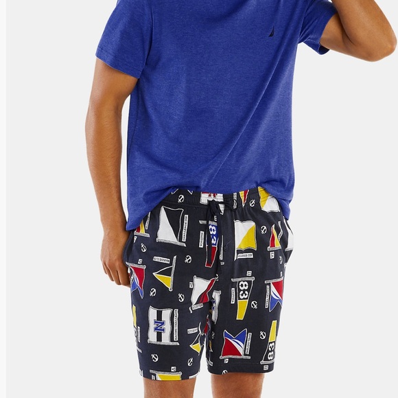 Nautica Men's Black sleepwear Shorts with Colorful Nautical Flags - Picture 1 of 4